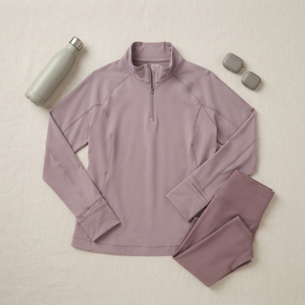 Athleta 1/4 Zip Pullover Women XL Purple Mauve Thumbhole Activewear Gorpcore